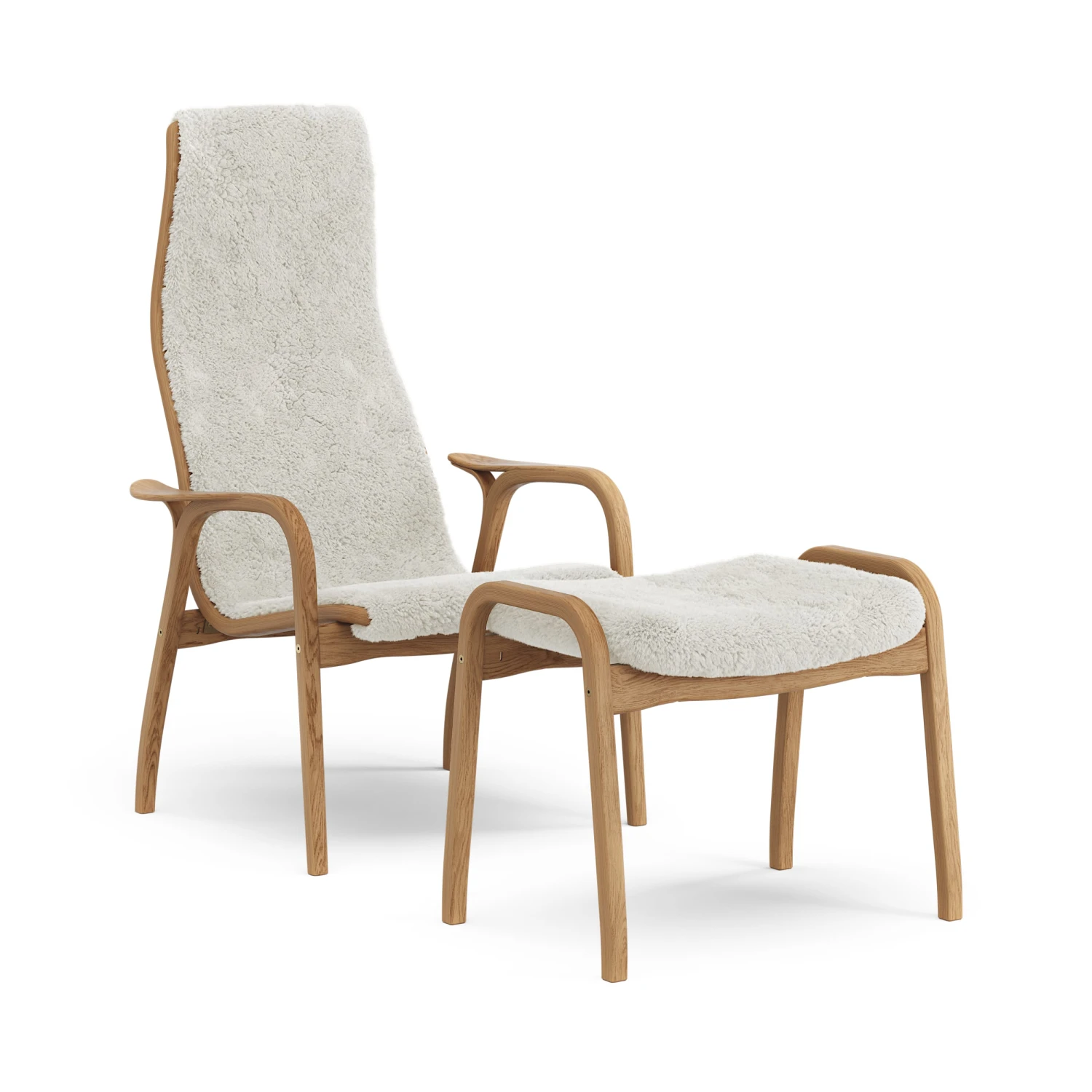 Swedese Lamino Fauteuil En Voetenbankje Geolied Eiken/schapenvacht 1 Swedese Lamino Fauteuil En Voetenbankje Geolied Eiken/schapenvacht